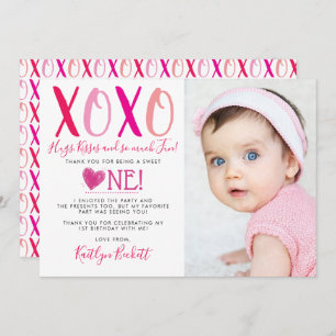 Hugs & Kisses (XOXO) Valentine's Day 1st Birthday Thank You Card