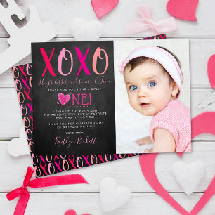 Hugs & Kisses (XOXO) Valentine's Day 1st Birthday Thank You Card