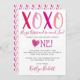 Hugs & Kisses (XOXO) Valentine's Day 1st Birthday Thank You Card