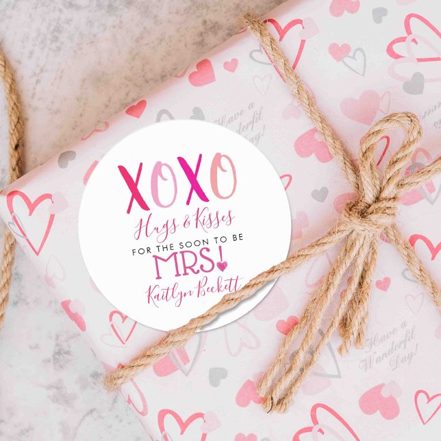 Hugs & Kisses (XOXO) Valentine's Day Bridal Shower Classic Round Sticker (Creator Uploaded)