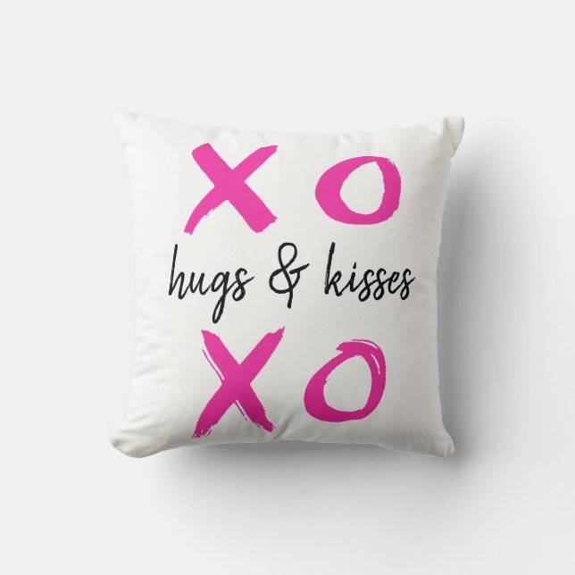 Hugs & kisses, xoxo, Valentine's, pink Cushion (Front)