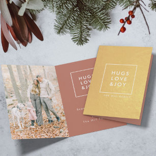 Hugs Love and Joy   Modern Terracotta Christmas Foil Card