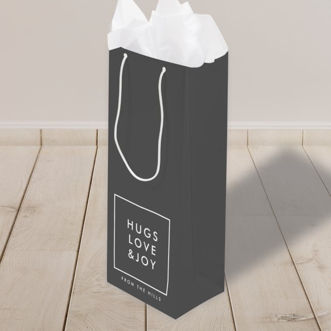 Hugs Love and Joy Stylish Christmas Charcoal Grey Wine Gift Bag (Creator Uploaded)