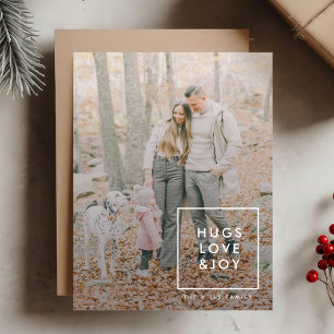 Hugs Love and Joy   Stylish Trendy Christmas Photo Holiday Card