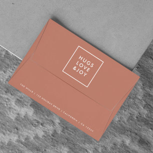 Hugs Love and Joy   Terracotta Burnt Orange Modern Envelope