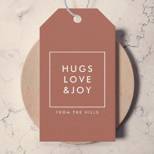 Hugs Love and Joy   Terracotta Burnt Orange Modern Gift Tags