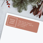 Hugs Love and Joy | Terracotta Burnt Orange Modern Return Address Label<br><div class="desc">Simple, stylish, trendy christmas return address labels with modern minimal typography quote "Hugs Love & Joy" in white with a clean simple white border. The address and greeting can be easily customised for a personal touch. A bold, minimalist and contemporary christmas design with a terracotta burnt orange rust feature colour...</div>