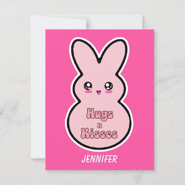 Hugs n kisses Cute rabbit valentine's day card (Front)