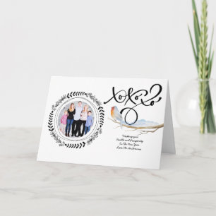 HUGS n KISSES PHOTO Xmas Card Modern Robin