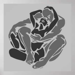 Hugs Poster  - Loving Embrace Figure Study Drawing
