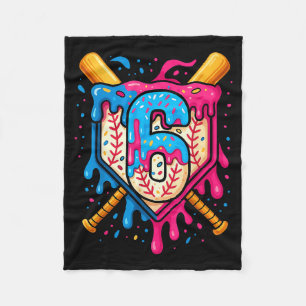 Hugvyn 6th Birthday Baseball Ice Cream Drip Number Fleece Blanket