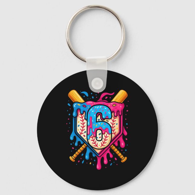 Hugvyn 6th Birthday Baseball Ice Cream Drip Number Key Ring (Front)