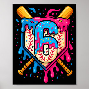 Hugvyn 6th Birthday Baseball Ice Cream Drip Number Poster