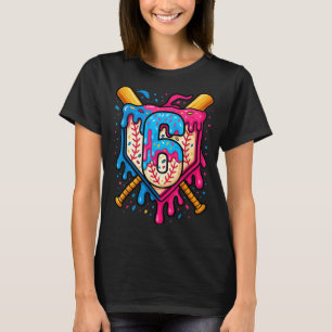 Hugvyn 6th Birthday Baseball Ice Cream Drip Number T-Shirt