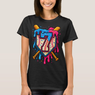 Hugvyn 7th Birthday Baseball Ice Cream Drip Number T-Shirt