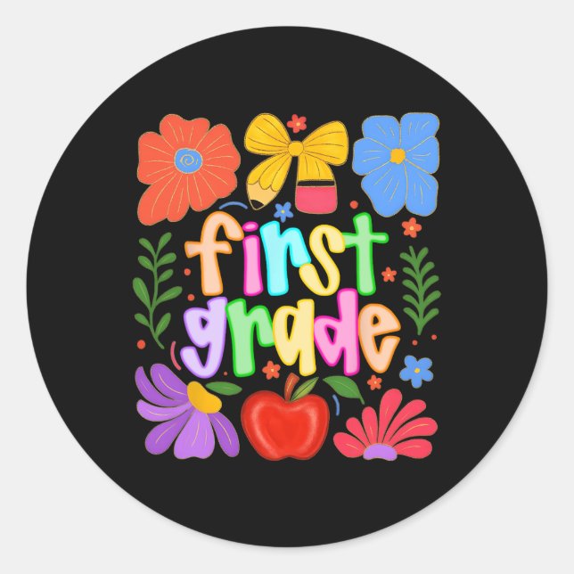 Hugvyn Back To School First Grade Preppy Teacher K Classic Round Sticker (Front)