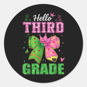 Hugvyn Back To School_ Hello Third Grade Bow Girls Classic Round Sticker