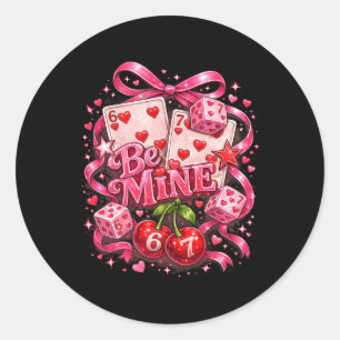 Hugvyn Be Mine Valentine Playing Cards Dice 67 Che Classic Round Sticker