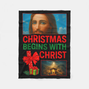 Hugvyn Christmas Begins With Christ Jesus Cross Ch Fleece Blanket