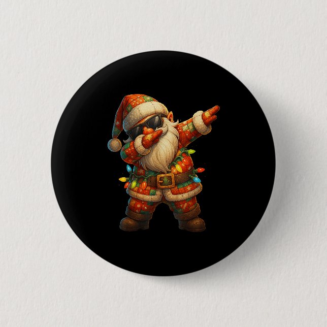 Hugvyn Christmas_ Patchwork Dabbing Santa Claus Xm 6 Cm Round Badge (Front)