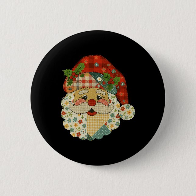 Hugvyn Christmas Santa Claus Patchwork Matching Fa 6 Cm Round Badge (Front)