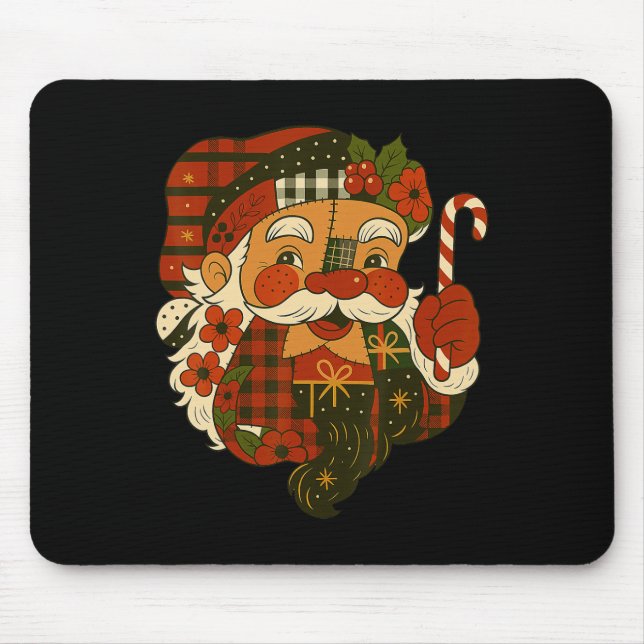 Hugvyn Christmas Santa Claus Patchwork Matching Fa Mouse Pad (Front)