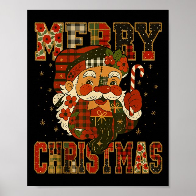 Hugvyn Christmas_ Santa Claus Patchwork Merry Chri Poster (Front)