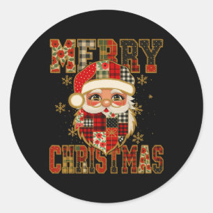 Hugvyn Christmas Santa Claus Patchwork Merry Chris Classic Round Sticker