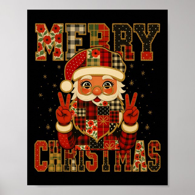 Hugvyn Christmas Santa Claus Patchwork Merry Chris Poster (Front)