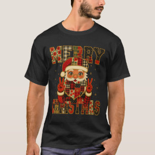 Hugvyn Christmas Santa Claus Patchwork Merry Chris T-Shirt