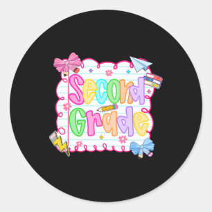 Hugvyn Ck To School Cute Second Grade Preppy Teach Classic Round Sticker