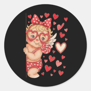 Hugvyn Cupid Lollipop Valentine Coquette Hearts Cu Classic Round Sticker