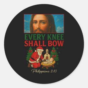 Hugvyn Every Knee Shall Bow Santa Jesus Nativity C Classic Round Sticker