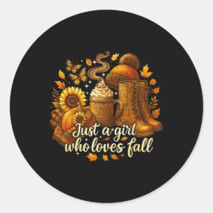 Hugvyn Fall Autumn_ Just A Girl Who Loves Fall Cow Classic Round Sticker
