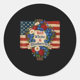 Hugvyn God Bless Blueberries America Floral Patrio Classic Round Sticker