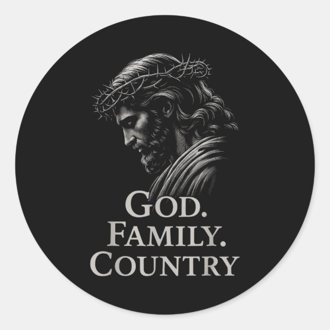 Hugvyn God Family Country Jesus Christian Faith Mi Classic Round Sticker (Front)