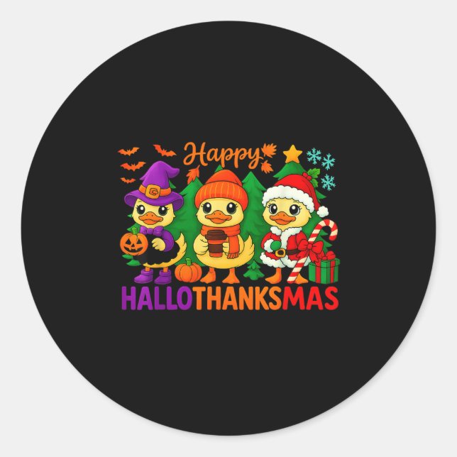 Hugvyn Halloween_ Happy Hallothanksmas Goose Fall  Classic Round Sticker (Front)