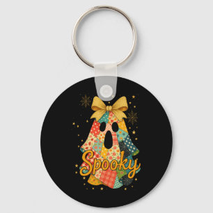 Hugvyn Halloween Patchwork Spooky Ghost Bow Preppy Key Ring