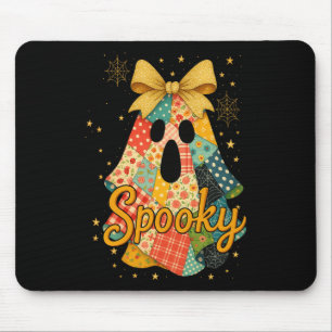 Hugvyn Halloween Patchwork Spooky Ghost Bow Preppy Mouse Pad