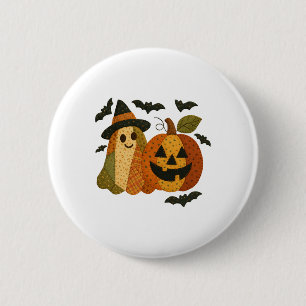 Hugvyn Halloween Preppy Patchwork Pumpkin Floral A 6 Cm Round Badge