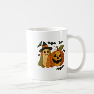 Hugvyn Halloween Preppy Patchwork Pumpkin Floral A Coffee Mug
