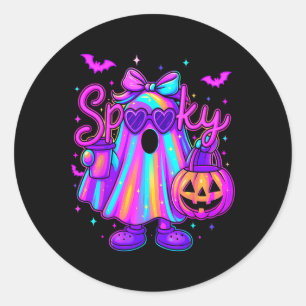 Hugvyn Halloween Spooky Ghost Girl Pastel Pumpkin Classic Round Sticker