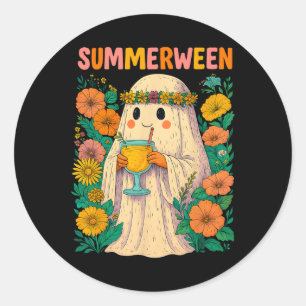 Hugvyn Halloween Summerween Retro Ghost Beach Spoo Classic Round Sticker