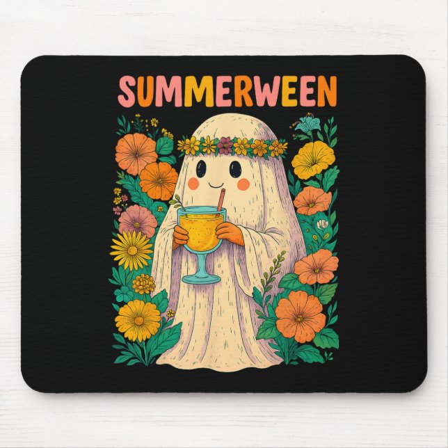 Hugvyn Halloween Summerween Retro Ghost Beach Spoo Mouse Pad (Front)