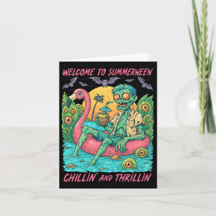 Hugvyn Halloween Summerween Zombie Float Flamingo Card