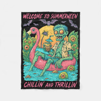 Hugvyn Halloween Summerween Zombie Float Flamingo Fleece Blanket