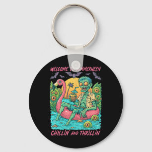 Hugvyn Halloween Summerween Zombie Float Flamingo Key Ring