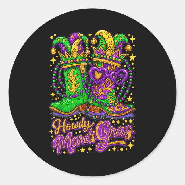 Hugvyn Howdy Mardi Gras Western Boot Cowgirl Louis Classic Round Sticker (Front)