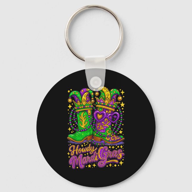 Hugvyn Howdy Mardi Gras Western Boot Cowgirl Louis Key Ring (Front)