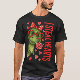 Hugvyn I Steal Hearts Boys T Rex Valentine Dinosau T-Shirt